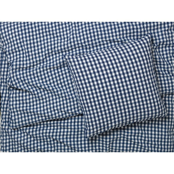 Lenjerie de pat albă/albastru-închis din țesătură crep pentru pat de o persoană 140x200 cm Bæk&Bølge – JUNA-image-1