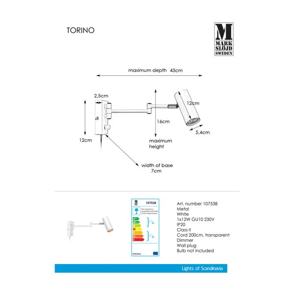 Aplică de perete Markslöjd Torino, alb-image-2