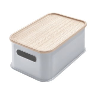 Cutie depozitare cu capac din lemn paulownia iDesign Eco Handled, 21,3 x 30,2 cm, gri