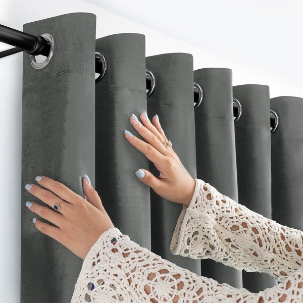 Draperie gri închis dimout (semi-opacă) din catifea 265x175 cm Velto – Filumi-image-2