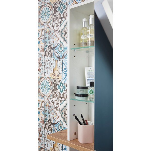 Dulap de baie suspendat alb cu oglindă cu aspect de stejar 90x91 cm Novolino - Germania-image-4