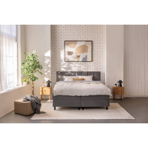 Pat boxspring gri cu spațiu de depozitare 180x200 cm Elva Bold Line – Bonami Selection-image-3