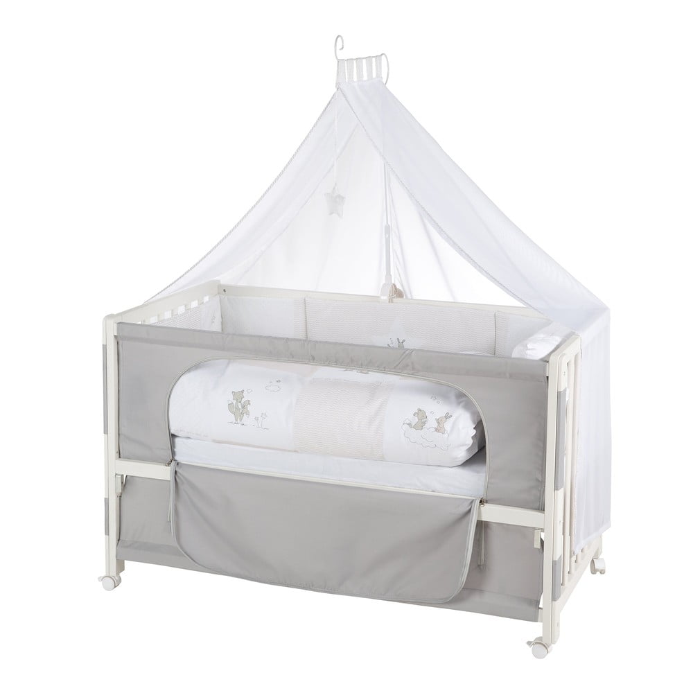 Pătuț alb/gri cu roți 60x120 cm Fox &amp; Bunny – Roba