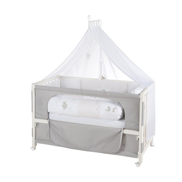 Pătuț alb/gri cu roți 60x120 cm Fox & Bunny – Roba