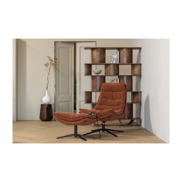 Fotoliu cu taburet maro pivotant cu tapițerie din chenille Kube – WOOOD-image-1