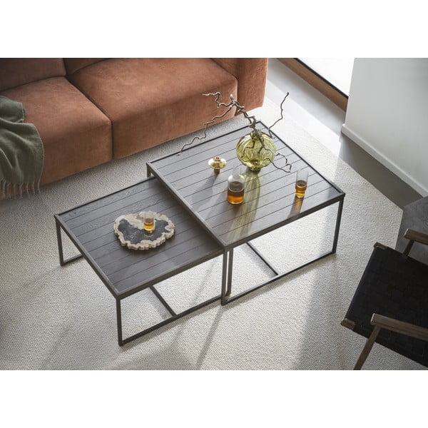 Măsuță de cafea maro închis cu blat din lemn de stejar ø 70 cm Deerfield – Rowico-image-1