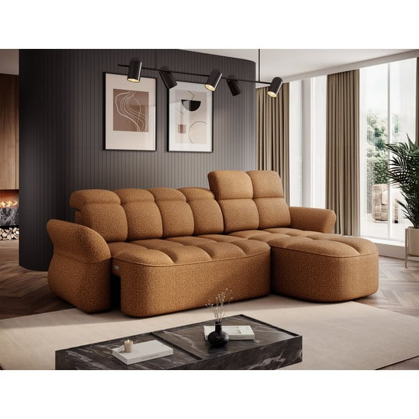 Colțar galben/maro extensibil/cu spațiu de depozitare cu tapițerie din catifea (cu colț pe partea dreaptă/cu șezlong) Beneth – ELTAP-image-3