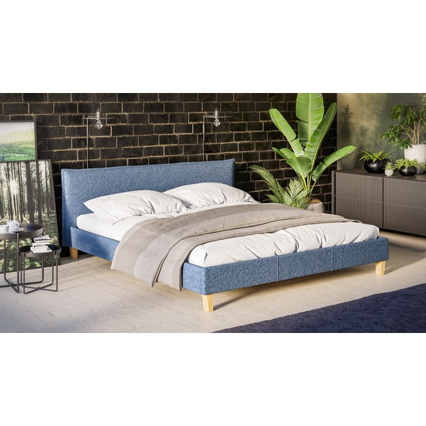 Pat matrimonial albastru cu tăblie și  somieră 180x200 cm Tina – Ropez-image-2