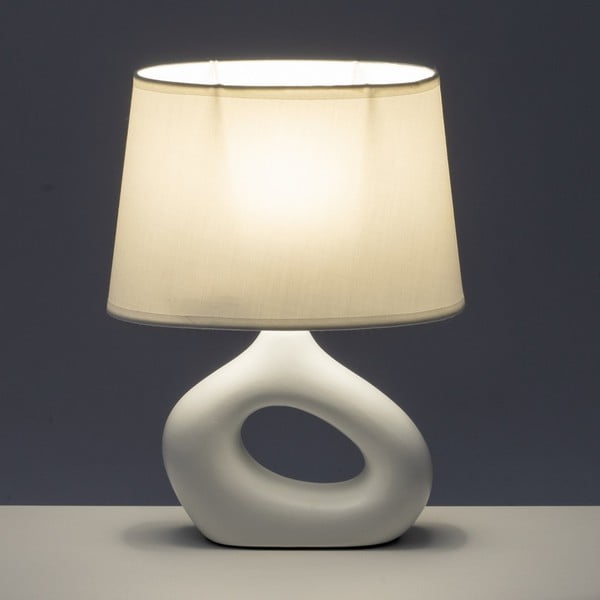 Veioză albă din ceramică cu abajur textil (înălțime 30 cm) – Casa Selección-image-1
