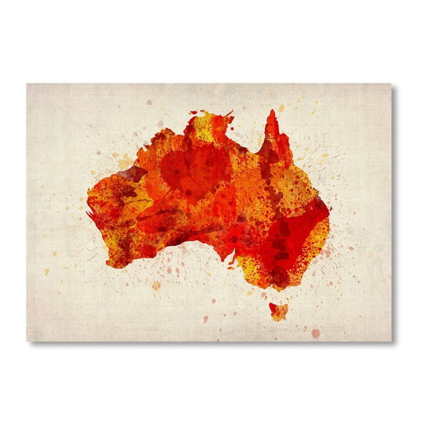 Poster cu hartă Australia Americanflat Watercolour, 60 x 42 cm, roșu