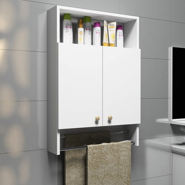 Dulap baie și cârlige pentru prosoape, Bathroom Cabinet, alb-image-1