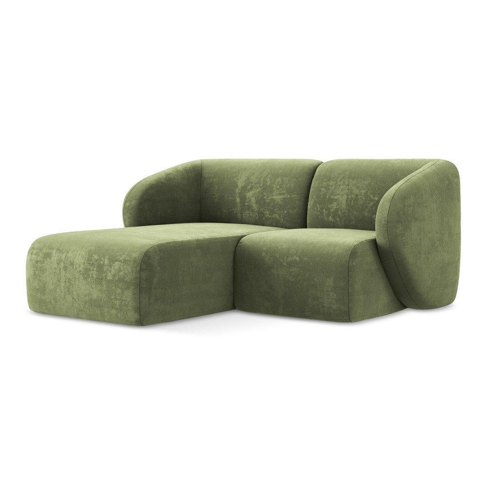 Colțar verde cu tapițerie din chenille (cu colț pe partea stângă/cu șezlong) Lani – Makamii