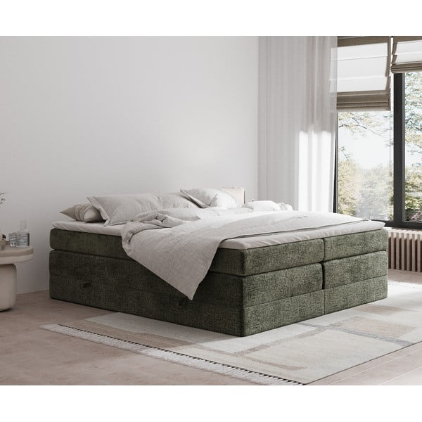 Pat boxspring verde închis cu spațiu de depozitare/fără tăblie 180x200 cm Juniper – Maison de Rêve-image-1