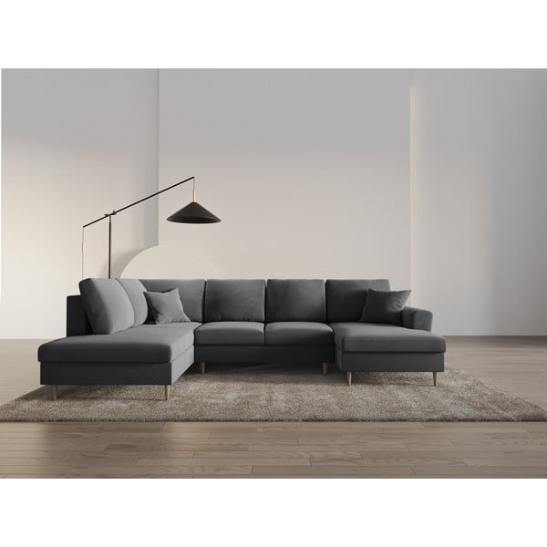 Colțar gri deschis extensibil, cu spațiu de depozitare cu tapițerie din catifea (cu colț pe partea stângă-în formă de "U") Kyoto – Cosmopolitan Design-image-2