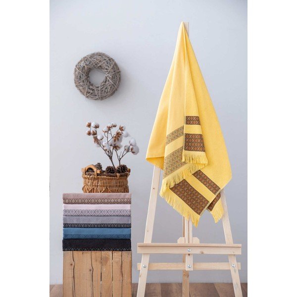 Prosop galben/maro din bumbac 150x75 cm Twins - Foutastic-image-1