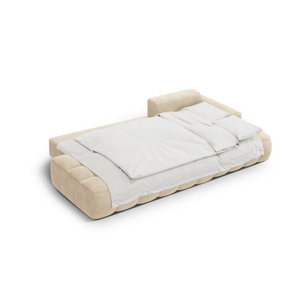 Colțar bej extensibil/cu spațiu de depozitare cu tapițerie din catifea (cu colț pe partea dreaptă/cu șezlong) Linz – Cosmopolitan Design-image-4