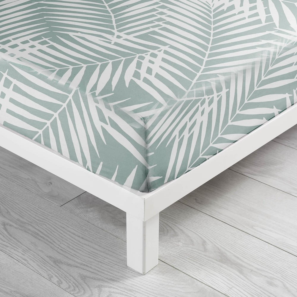 Cearceaf alb/verde din bumbac cu elastic 90x190 cm Botania – douceur d\'intérieur