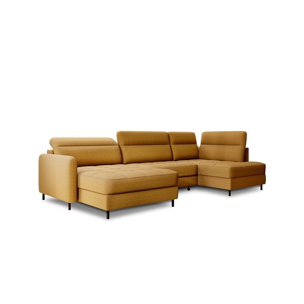 Colțar galben extensibil/cu spațiu de depozitare cu tapițerie din catifea (cu colț pe partea dreaptă/în formă de "U") Berrto – ELTAP-image-2