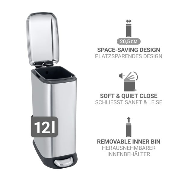 Coș de gunoi argintiu cu pedală din oțel inoxidabil 12 l Design – Wenko-image-3