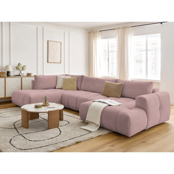 Colțar roz extensibil/cu spațiu de depozitare (cu colț pe partea stângă/în formă de "U") Fuji – Bobochic Paris-image-1