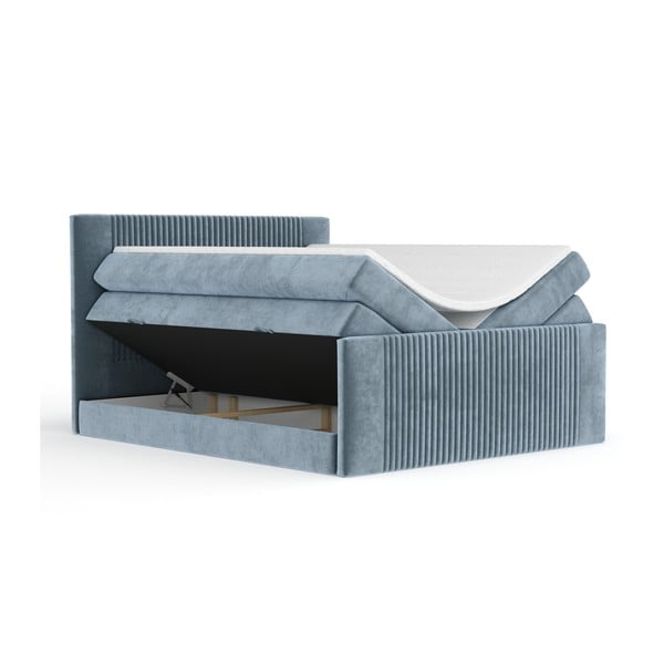 Pat boxspring albastru cu spațiu de depozitare 140x200 cm Bergamo – Maison de Rêve-image-2