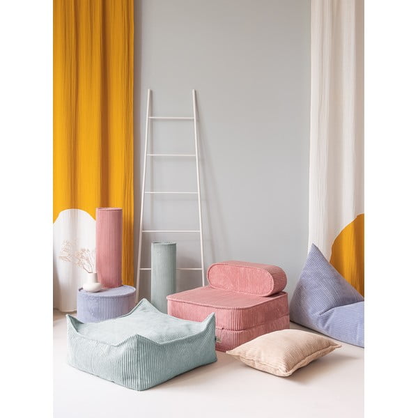 Fotoliu puf pentru copii verde mentă cu tapițerie din catifea reiată Square – Wigiwama-image-2