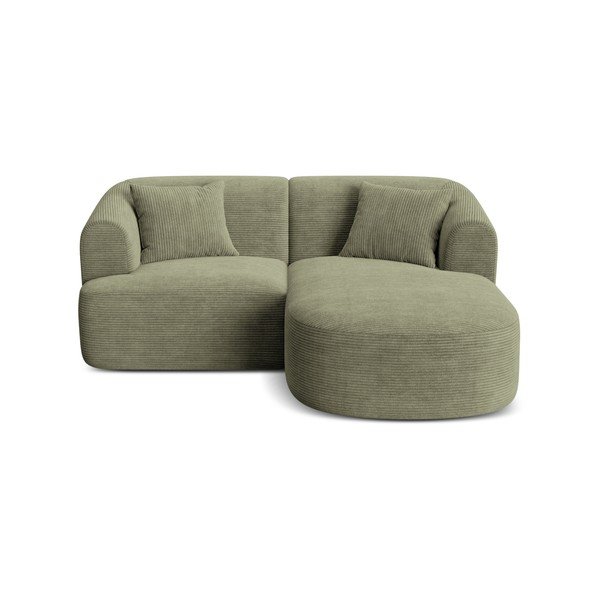 Colțar verde cu tapițerie din catifea reiată  (cu colț pe partea dreaptă/cu șezlong) Campi – Cosmopolitan Design