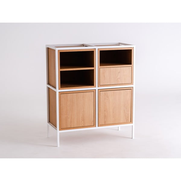 Comodă înaltă albă cu aspect de stejar 88x102 cm Skap - CustomForm-image-2