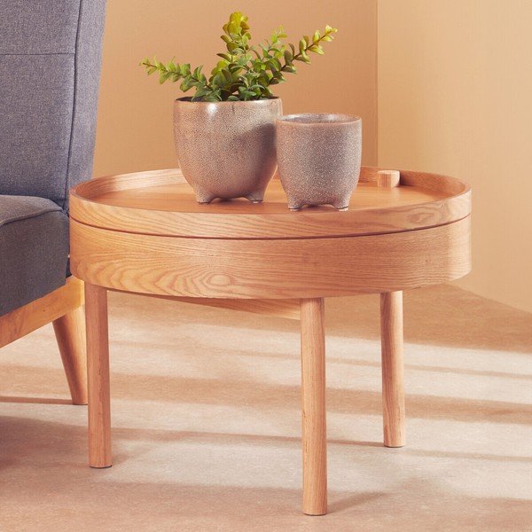 Măsuță auxiliară rotundă cu aspect de lemn de pin ø 60 cm Viborg – Premier Housewares-image-1