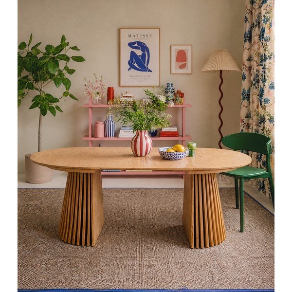 Masă de dining rotundă extensibilă cu blat cu aspect de lemn de stejar ø 120 cm Osaka – House Nordic-image-3