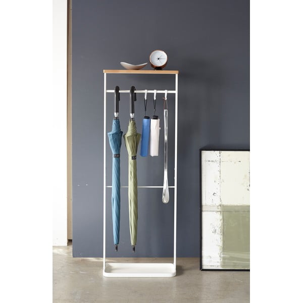 Suport de umbrele cu raft din lemn Yamazaki Tower, alb-image-3