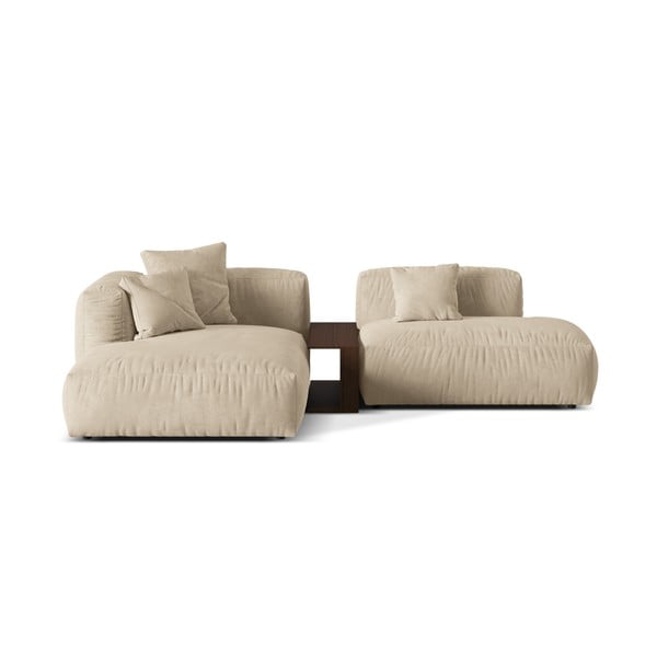 Colțar modular bej cu tapițerie din catifea (cu colț pe partea stângă/cu șezlong) Martina – Micadoni 