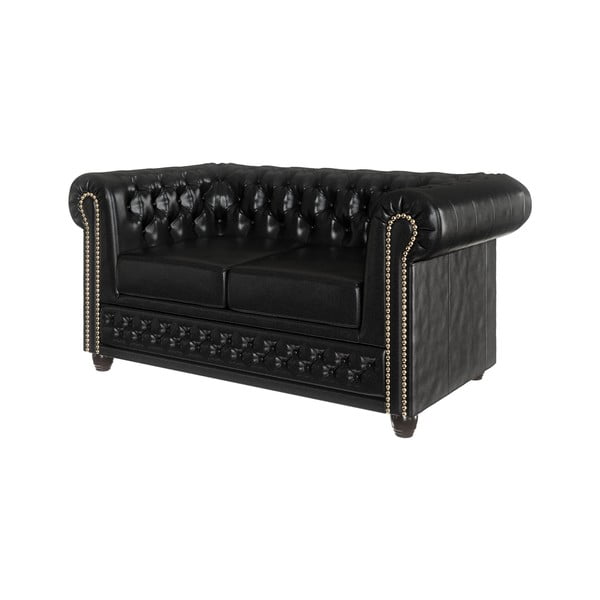 Canapea neagră cu tapițerie din imitație de piele 148 cm York – Ropez