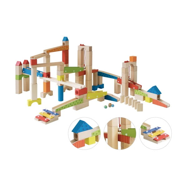 Pistă cu bile și cuburi din lemn Marble Run - Roba-image-4