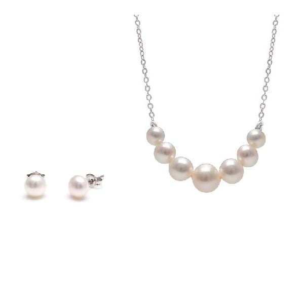 Set colier și cercei din perle de râu GemSeller Spicata, perle albe