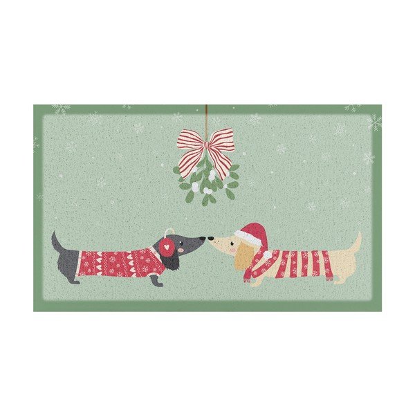 Covoraș de intrare din plastic reciclat 40x70 cm  cu model de Crăciun Christmas Sausage Dogs – Artsy Doormats