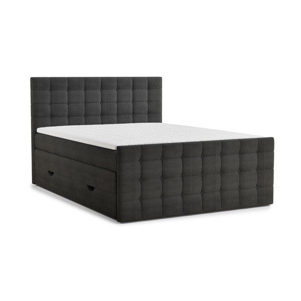 Pat boxspring gri antracit cu spațiu de depozitare 200x200 cm Tasca – Maison de Rêve