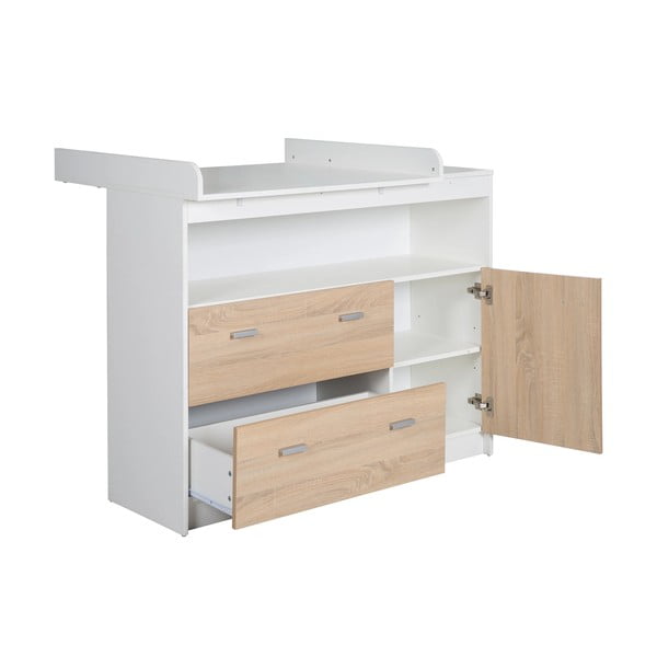 Comodă de copii albă/în culoare naturală joasă cu aspect de lemn de stejar cu masă de schimbat 117x98 cm Gabriella – Roba-image-3