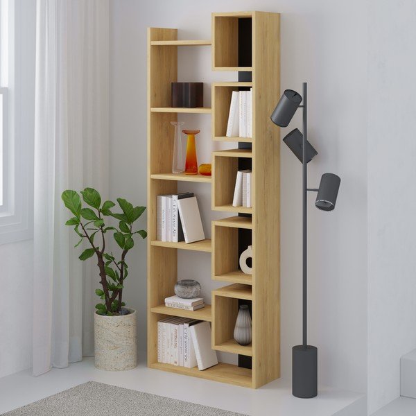 Bibliotecă neagră/în culoare naturală cu aspect de lemn de stejar 60x168,5 cm Eladi – Marckeric-image-3
