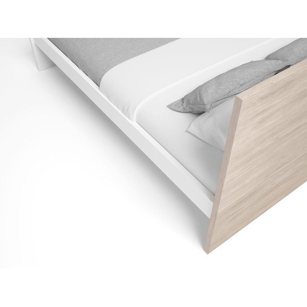 Pat matrimonial alb/cu aspect de lemn de stejar 140x190 cm Sahara – Marckeric-image-4