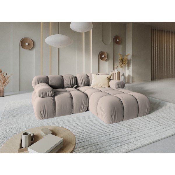 Colțar modular bej cu tapițerie din catifea (cu colț pe partea dreaptă/cu șezlong) – Micadoni -image-1