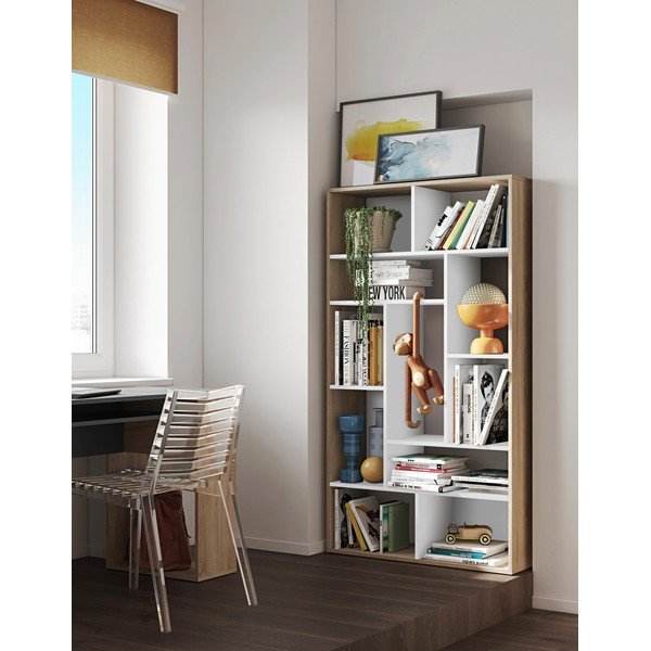 Bibliotecă albă cu aspect de stejar 91x163 cm Seoul - TemaHome -image-1