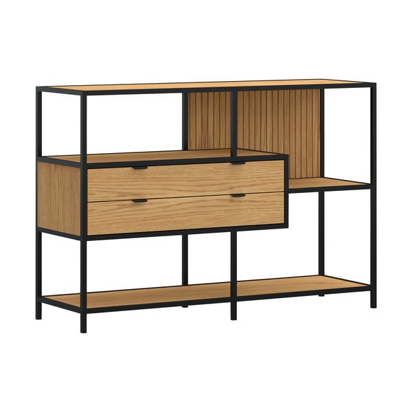 Bibliotecă neagră/în culoare naturală cu aspect de lemn de stejar 114x78x35 cm Seaford – Actona-image-2