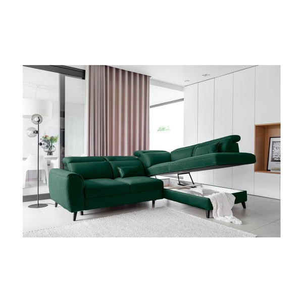 Colțar verde extensibil/cu spațiu de depozitare cu tapițerie din catifea (cu colț pe partea dreaptă/în formă de ”L”) Noble – ELTAP-image-3