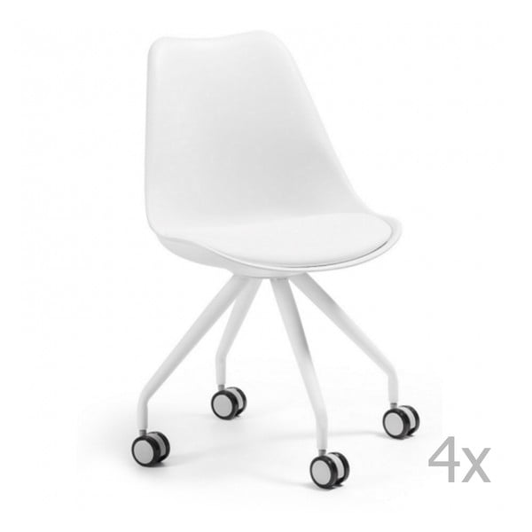 Set 4 scaune cu roți La Forma Lars, alb