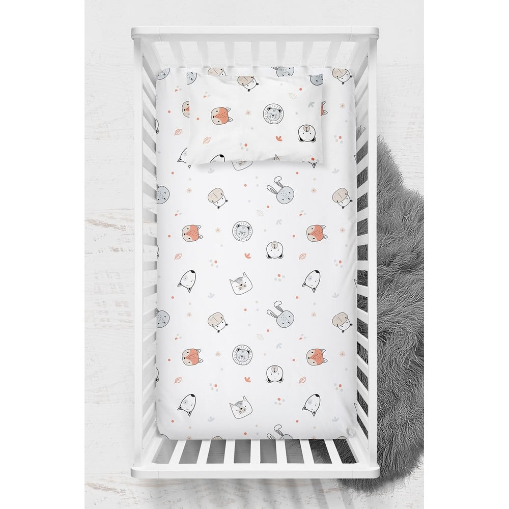 Cearceaf pentru copii alb din bumbac ranforcé pentru pătuț cu elastic 70x120 cm Safari – Mijolnir