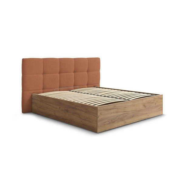 Pat matrimonial teracotă tapițat/din  placă aglomerată de lemn tapițat cu spațiu de depozitare cu somieră 180x200 cm Kumo – Bobochic Paris