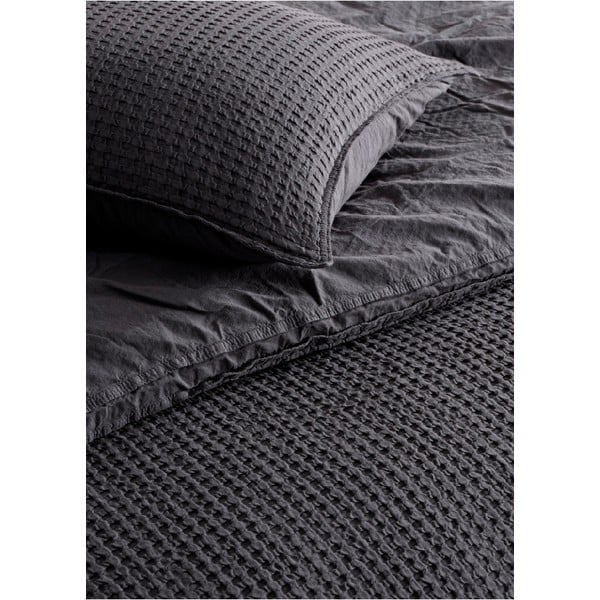 Lenjerie de pat gri antracit din bumbac ranforcé pentru pat de o persoană 140x200 cm Waffle Striped – Mila Home Luxury-image-1