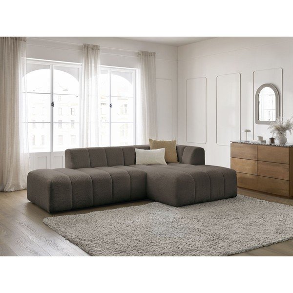 Colțar maro cu tapițerie din țesătură bouclé (cu colț pe partea dreaptă/cu șezlong) Annecy – Bobochic Paris-image-1