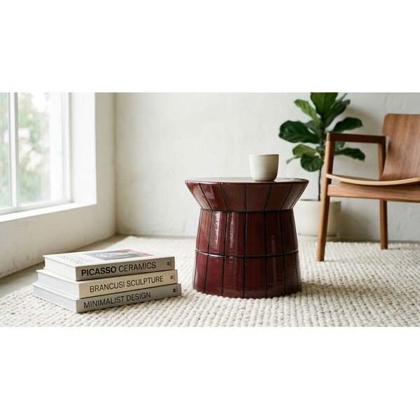 Măsuță de cafea burgundy rotundă din ceramică ø 37,5 cm Abbes – Bizzotto-image-1